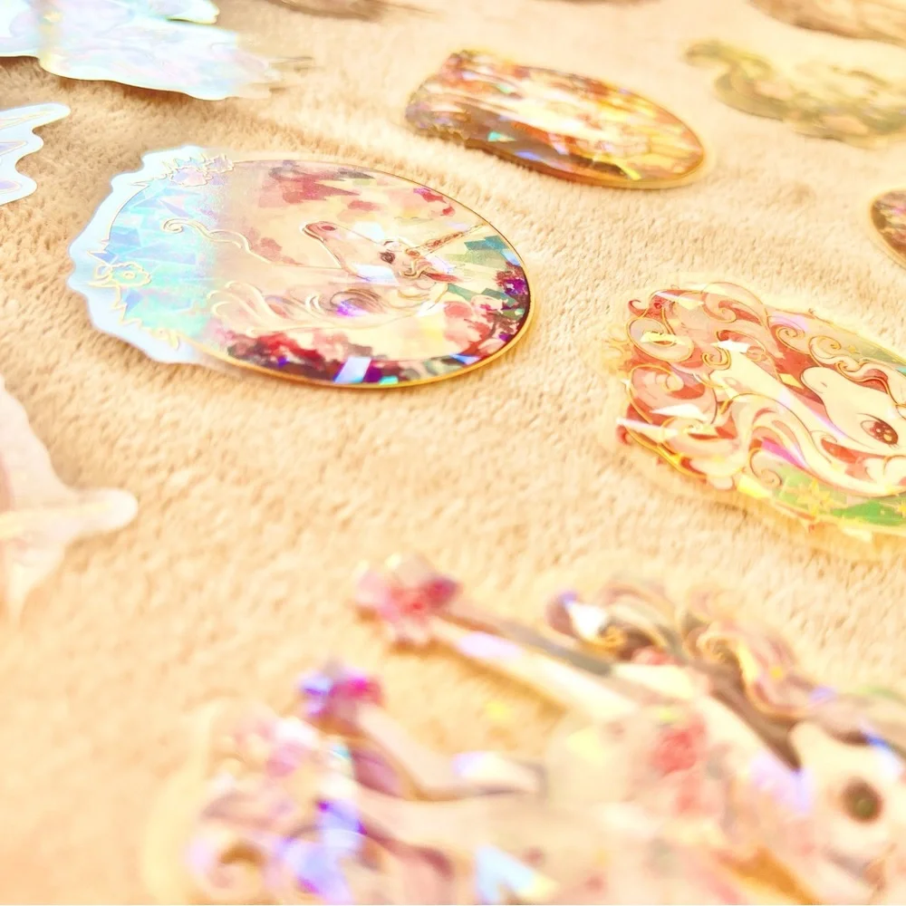 Waterproof Holographic Gold Unicorn Sticker Sets